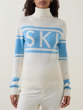 Perfect Moment Schild ski sweater in Snow White and Alaskan blue